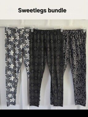 SweetLegs Bundle, Set of 3 One Size Floral & Geometric Leggings( Medium/Large )